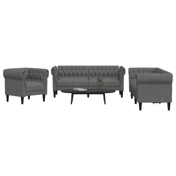 vidaXL Sofa do salonu 3 pcs Ciemnoszary tkanina