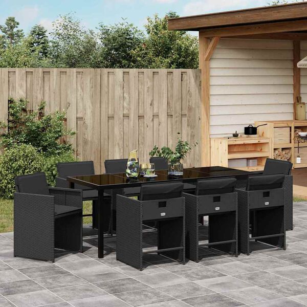 vidaXL Zestaw do jadalni w ogrodzie 9 pcs Czarny polirattan