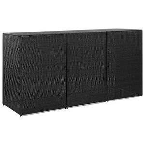 vidaXL Osłona na 3 kosze na śmieci, czarna, 229x78x120 cm, rattan PE