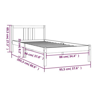 vidaXL Rama łóżka, biała, lite drewno, 90 x 200 cm