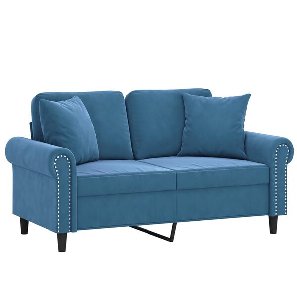 vidaXL 2-osobowa sofa z poduszkami, niebieska, 120 cm, aksamit