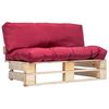vidaXL Ogrodowa sofa z palet, z czerwonymi poduszkami, sosna