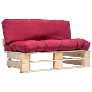 vidaXL Ogrodowa sofa z palet, z czerwonymi poduszkami, sosna