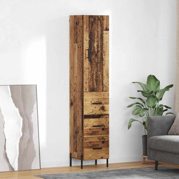 vidaXL Highboard z szufladą Stare drewno 34,5 x 34 x 180 cm