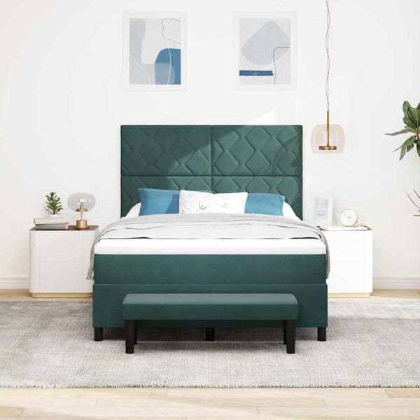 vidaXL Ł&oacute;żko sprężynowe z materacem Ciemna zieleń 140 x 190 cm Aksamit