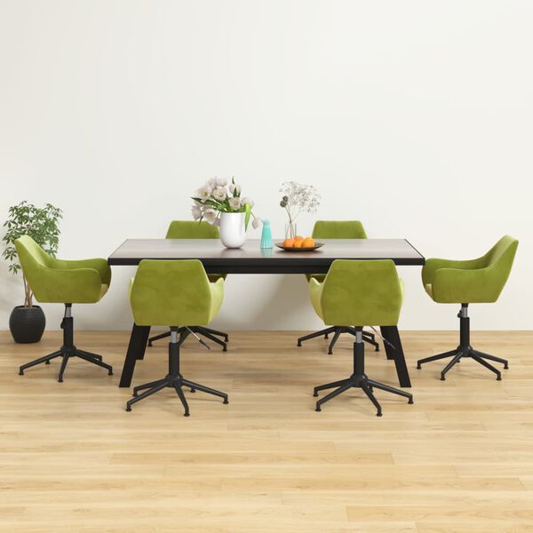 vidaXL Obrotowe krzesła stołowe, 6 szt., jasnozielone, obite aksamitem