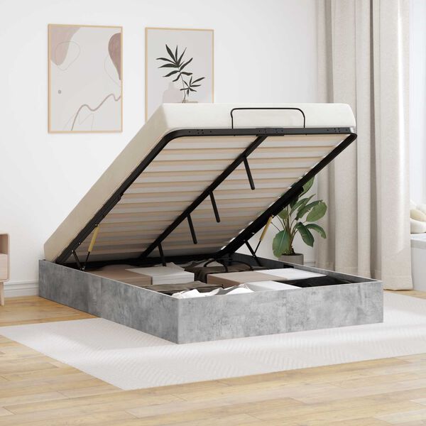 vidaXL Ł&oacute;żko otomanowe Betonowy Szary 120 x 200 cm Drewno inżynieryjne