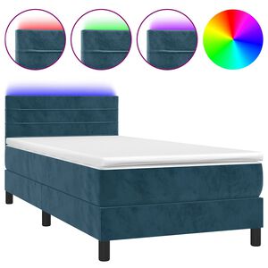 vidaXL Ł&oacute;żko kontynentalne, materac i LED, niebieski aksamit 80x200 cm