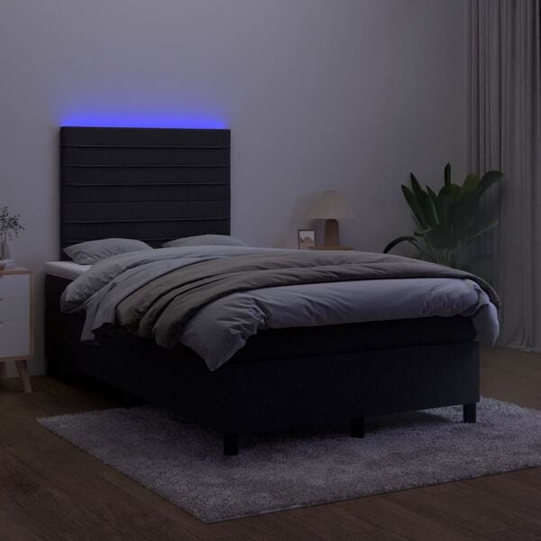 vidaXL Ł&oacute;żko kontynentalne z materacem i LED, czarne, 120x190 cm