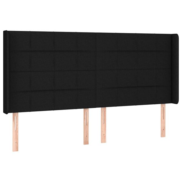 vidaXL Zagł&oacute;wek do ł&oacute;żka z LED, czarny, 203x16x118/128 cm, tkanina