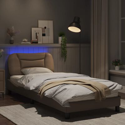 vidaXL Rama łóżka z LED, cappuccino, 80x200 cm, sztuczna skóra