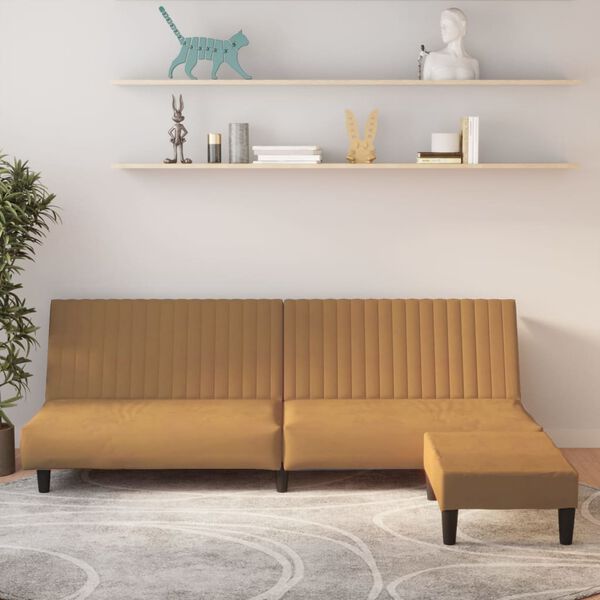 vidaXL 2-os. kanapa z podn&oacute;żkiem, brązowa, tapicerowana aksamitem