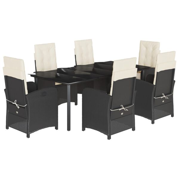 vidaXL 7-cz. zestaw mebli ogrodowych z poduszkami, czarny, polirattan