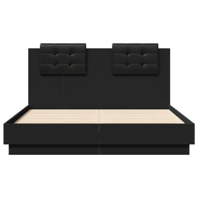 vidaXL Rama łóżka z wezgłowiem i LED, czarna, 135x190 cm