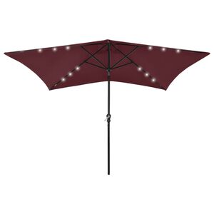 vidaXL Parasol ogrodowy z LED i stalowym słupkiem, bordowy, 2x3 m
