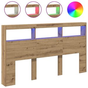 vidaXL Zagł&oacute;wek z p&oacute;łkami i LED, dąb artisan, 180x17x102 cm