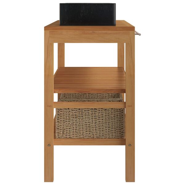 vidaXL Szafka łazienkowa z 2 umywalkami, drewno tekowe, czarny marmur