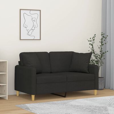 vidaXL 2-osobowa sofa z poduszkami, czarna, 120 cm, tkanina