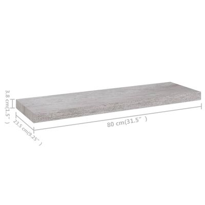 vidaXL Półki ścienne, 2 szt., szarość betonu, 80 x 23,5 x 3,8 cm, MDF