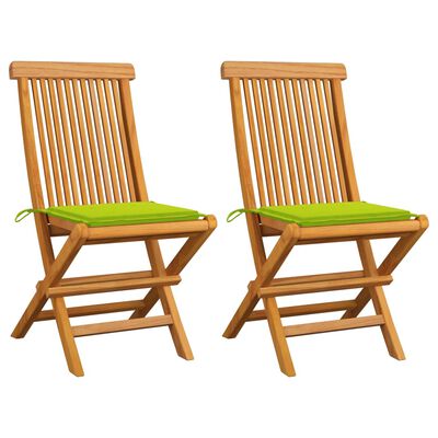 vidaXL Krzesła ogrodowe z jasnozielonymi poduszkami, 2 szt., tekowe