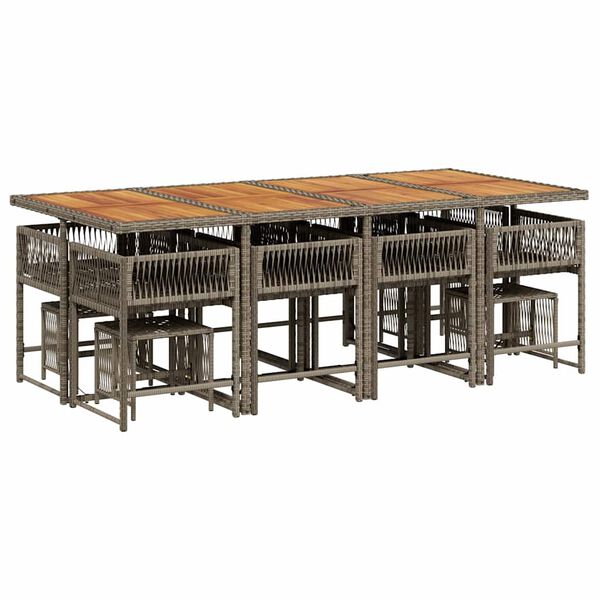 vidaXL 13-cz. zestaw mebli ogrodowych z poduszkami, szary rattan PE