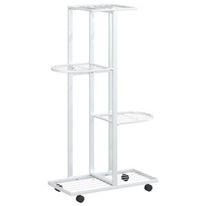 vidaXL Kwietnik z 4 p&oacute;łkami i k&oacute;łkami, 44x23x80 cm, biały, żelazny