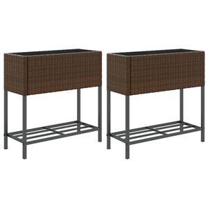 vidaXL Donice ogrodowe z p&oacute;łką, 2 szt., brąz, 70x28x70 cm, polirattan