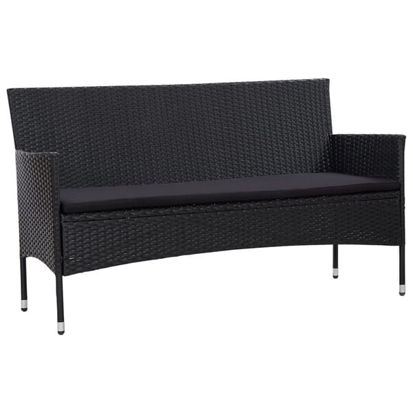 vidaXL 3-osobowa sofa ogrodowa z poduszkami, polirattan, czarna