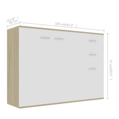 vidaXL Komoda, biel i dąb sonoma, 105 x 30 x 75 cm, płyta wiórowa
