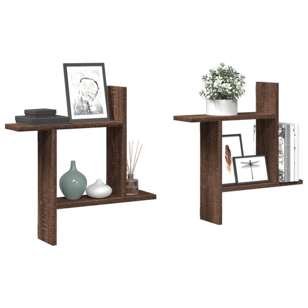 vidaXL P&oacute;łki ścienne, 2 szt., brązowy dąb, 50x12x50 cm