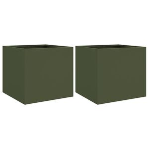 vidaXL Donice, 2 szt., oliwkowa, 32x30x29 cm, stal