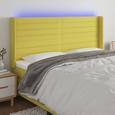 vidaXL Zagłówek do łóżka z LED, zielony, 163x16x118/128 cm, tkanina