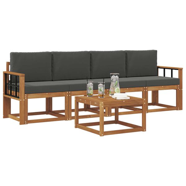 vidaXL Zestaw sof na zewnątrz z poduszką 5 pcs Naturalny i Antracytowy