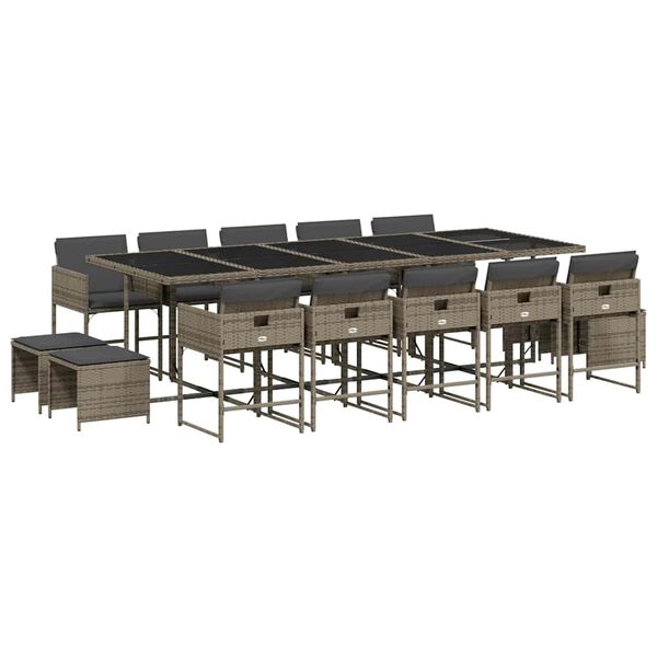 vidaXL 15-cz. zestaw mebli ogrodowych z poduszkami, szary, rattan PE