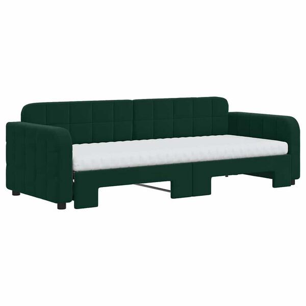 vidaXL Sofa rozsuwana z materacami, ciemnozielona, 80x200 cm, aksamit
