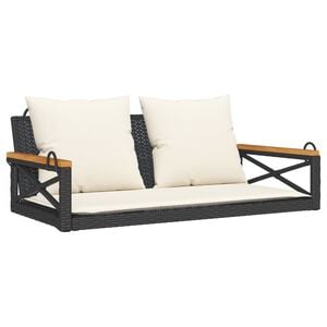 vidaXL Ławka bujana z poduszkami, czarna, 109x62x40 cm, polirattan