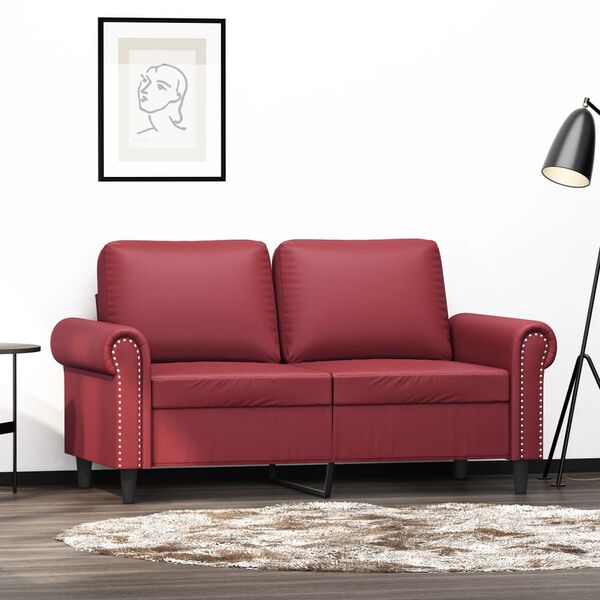 vidaXL 2-osobowa sofa, winna czerwień, 120 cm, sztuczna sk&oacute;ra