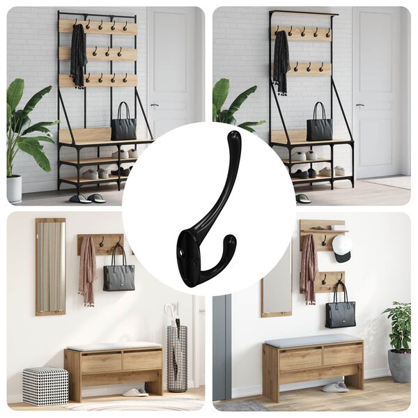 vidaXL Wieszak na ubrania 12 pcs Czarny 102 x 29 x 47mm Stop cynku