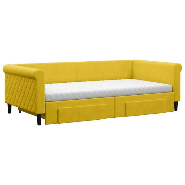 vidaXL Sofa rozsuwana z szufladami, ż&oacute;łta, 100x200 cm, aksamit