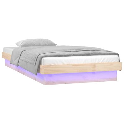 vidaXL Rama łóżka z LED, 75x190 cm, pojedyncza, lite drewno