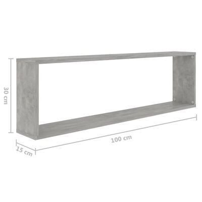 vidaXL Półki ścienne kostki, 6 szt., szarość betonu, 100x15x30 cm