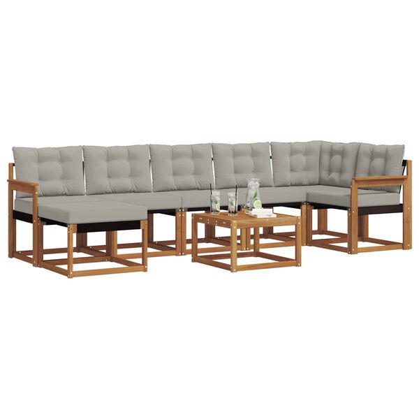 vidaXL Zestaw sof na zewnątrz z poduszką 8 pcs Naturalny i Jasny Szary