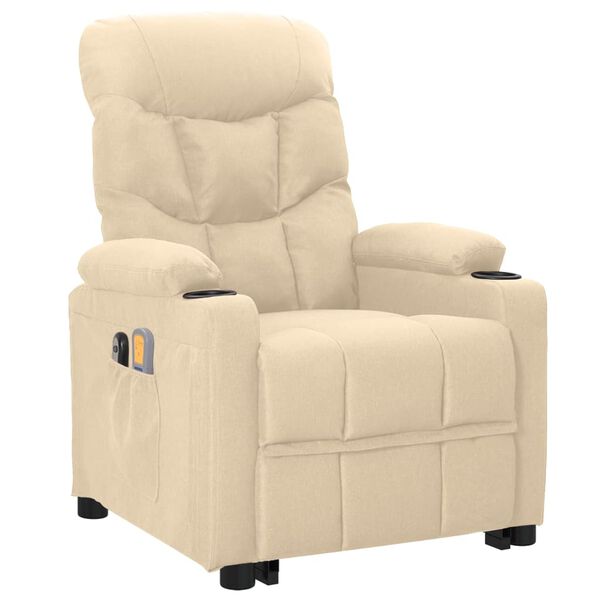 vidaXL Podnoszony fotel masujący, kremowa, tkanina