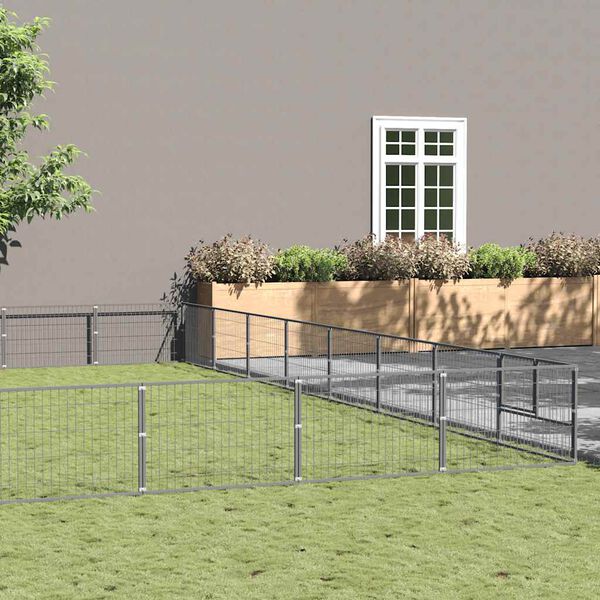 vidaXL Kojec dla psa, srebrny, 72 m&sup2;, stalowy