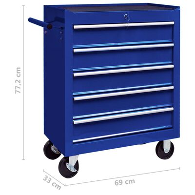 vidaXL Warsztatowy wózek narzędziowy z 5 szufladami, niebieski