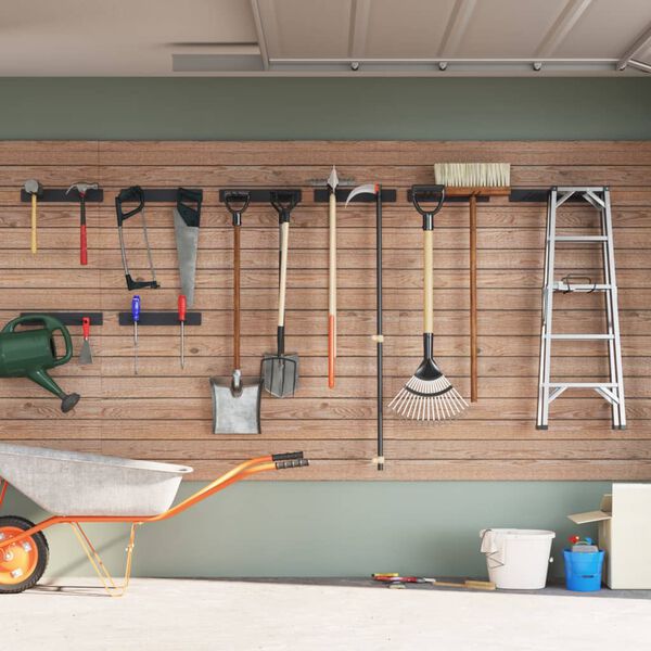 vidaXL Ścienne wieszaki na narzędzia ogrodowe, 8 szt., czarne, stalowe