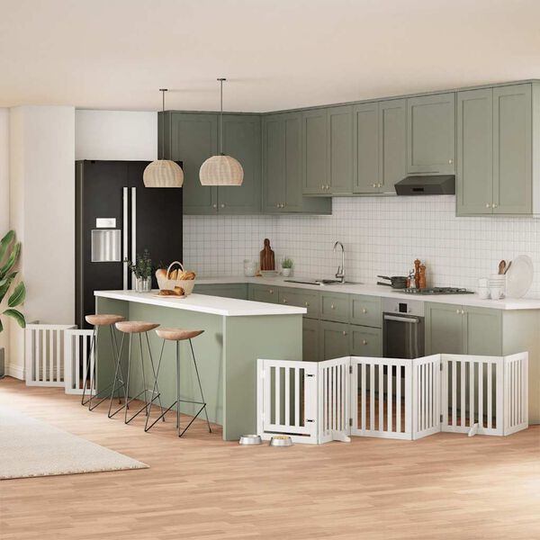 vidaXL Składana bramka dla psa, z drzwiami, 15 paneli, biała, 750 cm