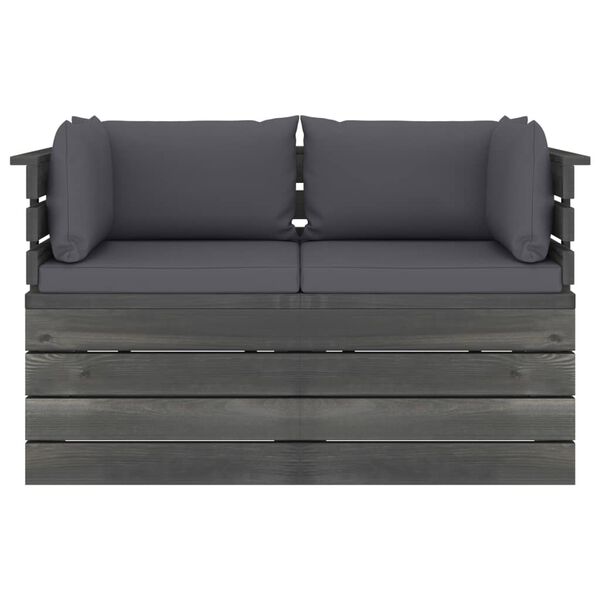 vidaXL Ogrodowa sofa 2-osobowa z palet, z poduszkami, drewno sosnowe