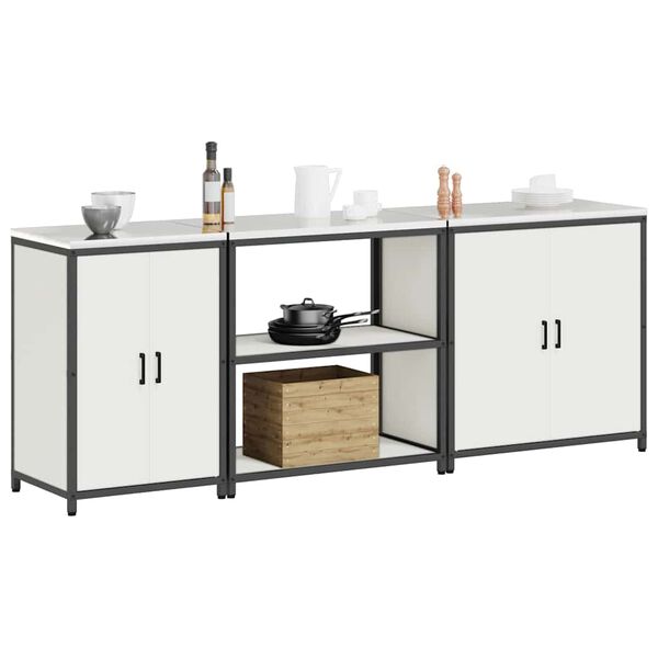 vidaXL Zestaw do przechowywania w kuchni z p&oacute;łką Inny 3 pcs Biały Stal