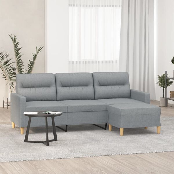 vidaXL 3-osobowa sofa z podn&oacute;żkiem, jasnoszara, 180 cm, tkaniną
